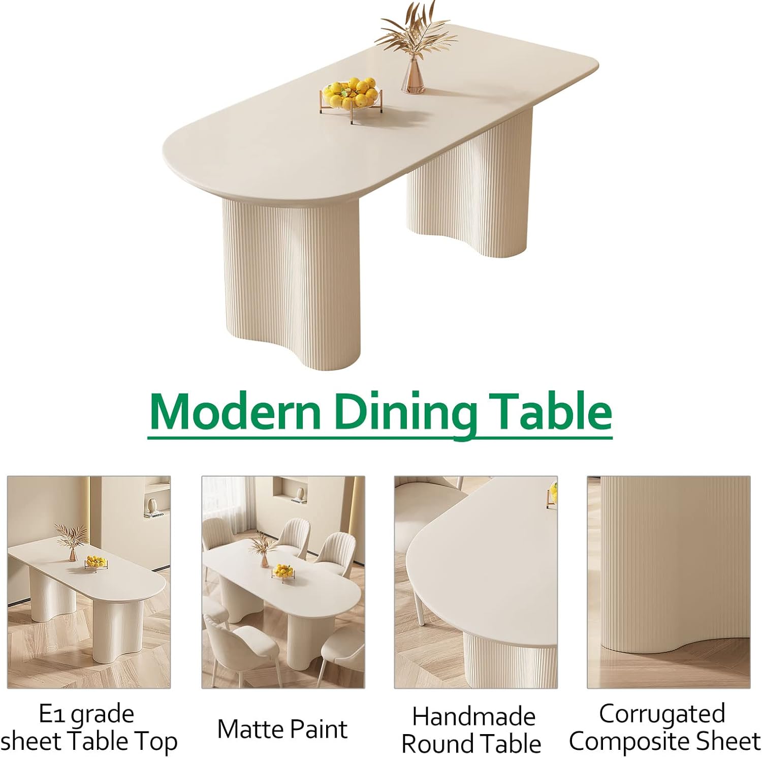 White Oval Dining Table for 2-4, 54.52" Modern Funky Kitchen Table with Powerful Ripple Support Legs for Dining Room, Kitchen, Home Office