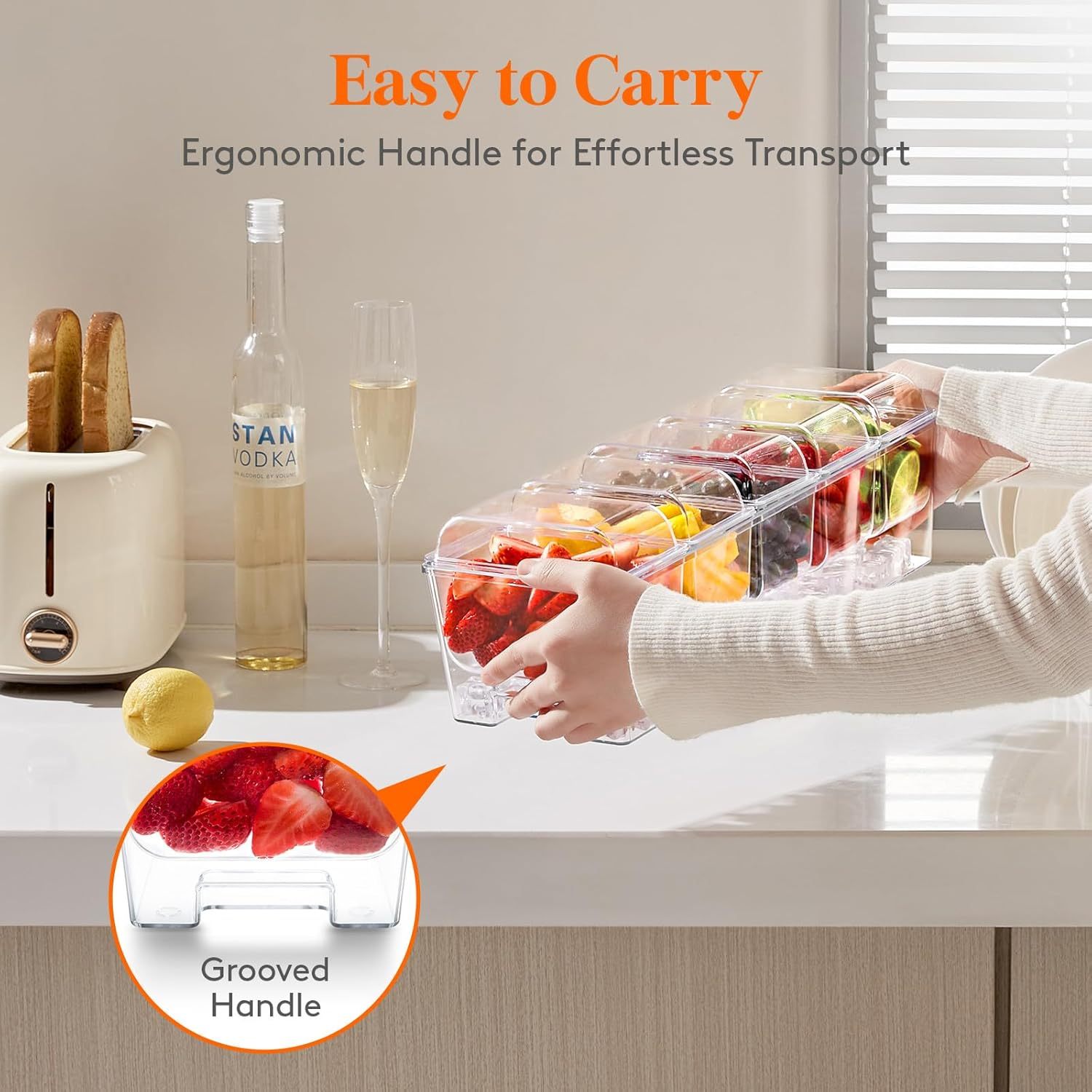 Ice Chilled Condiment Caddy with 5 Containers(2.5 cup), Condiment Server with Separate Lids