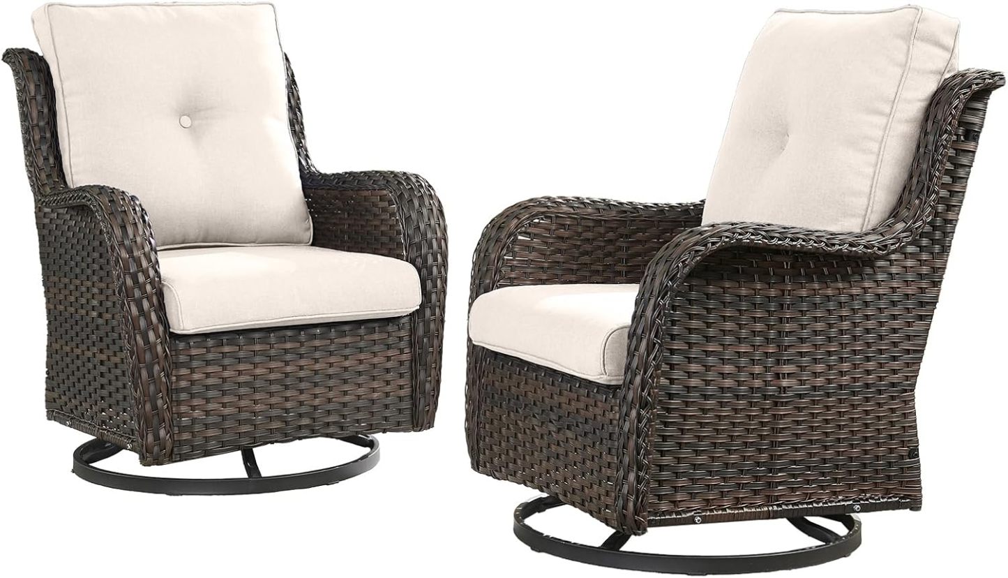 Outdoor Swivel Rocker Wicker Patio Chairs Set of 2