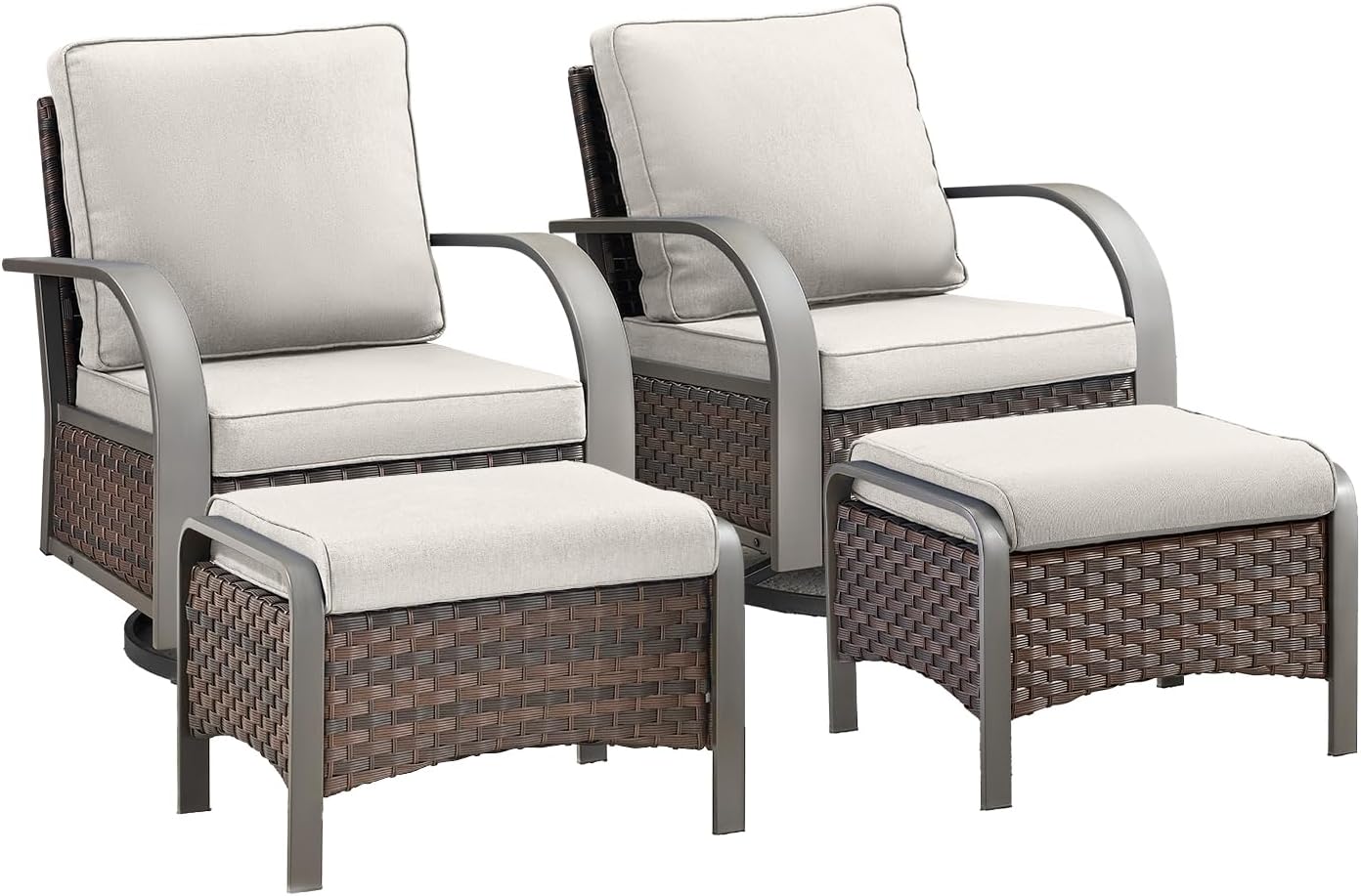 Swivel Rocker Outdoor Chair-High Back Patio Chairs with Ottoman Outdoor Conversation Furniture Sets