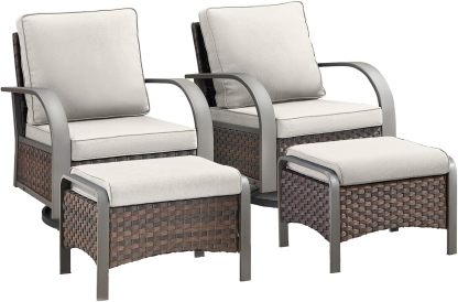 Swivel Rocker Outdoor Chair-High Back Patio Chairs with Ottoman Outdoor Conversation Furniture Sets
