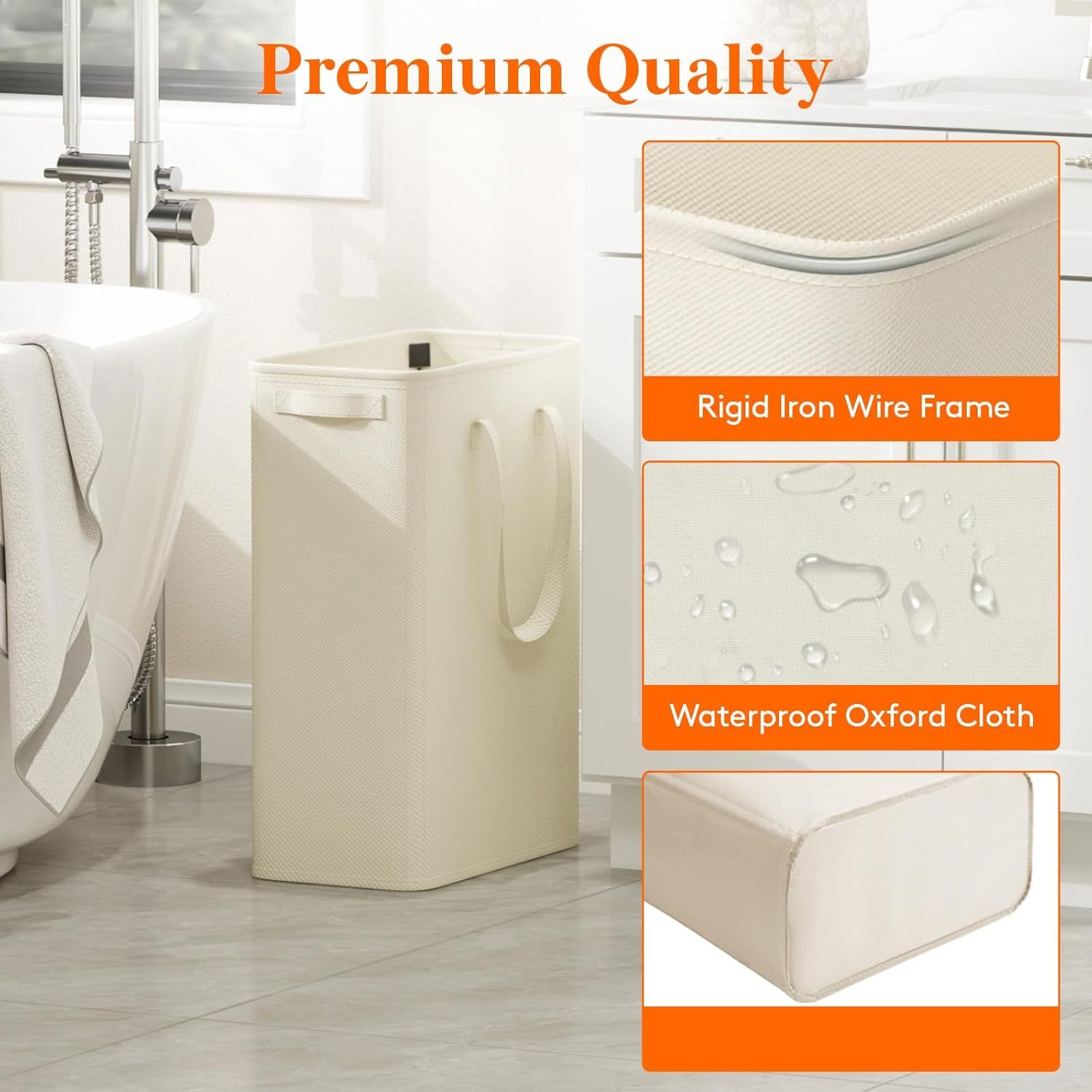 50L 2 Pack Slim Laundry Hamper, Narrow Laundry Basket with Handles, Collapsible Thin Dirty Clothes Hampers for Laundry