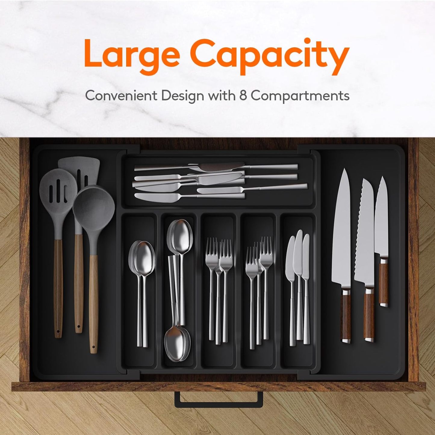 Silverware Drawer Organizer, Expandable Utensil Tray for Kitchen, BPA Free Flatware and Cutlery Holder