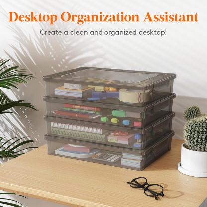 6 Pack Plastic Multi-Purpose Storage Box with Latching Lids, Gray A4, 8.5" x 11" Letter Size Paper Storage