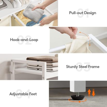 Laundry Hamper 4 Section, 168L Pull out Laundry Clothes Basket Organizer with Shelves and 4 Removable Bags and Handles