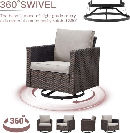 11 Pieces Outdoor Furniture Set,Outdoor Half-Moon Sectional Couches Swivel Patio Chairs with Ottomans Coffee Table,All Weather PE Wicker Patio Conversation Sets