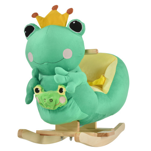 Kids Ride-On Rocking Horse Toy Frog Style Rocker with Fun Music, Seat Belt & Soft Plush Fabric Hand Puppet