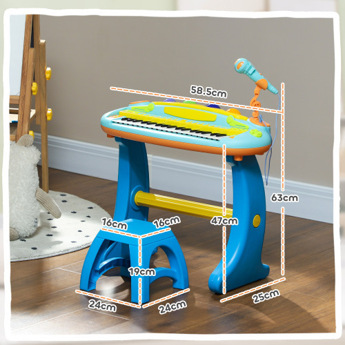 Kids Piano Toy Keyboard, 37 Key Piano for Toddlers, Electronic Music Educational Instrument with Microphone, Stool