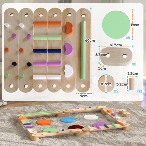 Kids Balance Beam, Wooden Balance Board with Stepping Stones, Gymnastics Obstacle Course for Toddlers 3-8 Years