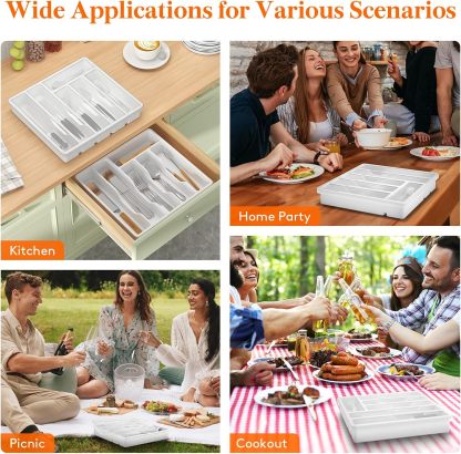 Silverware Drawer Organizer Tray, Plastic Cutlery Storage for Kitchen Drawer, Flatware and Utensil Holder Divider