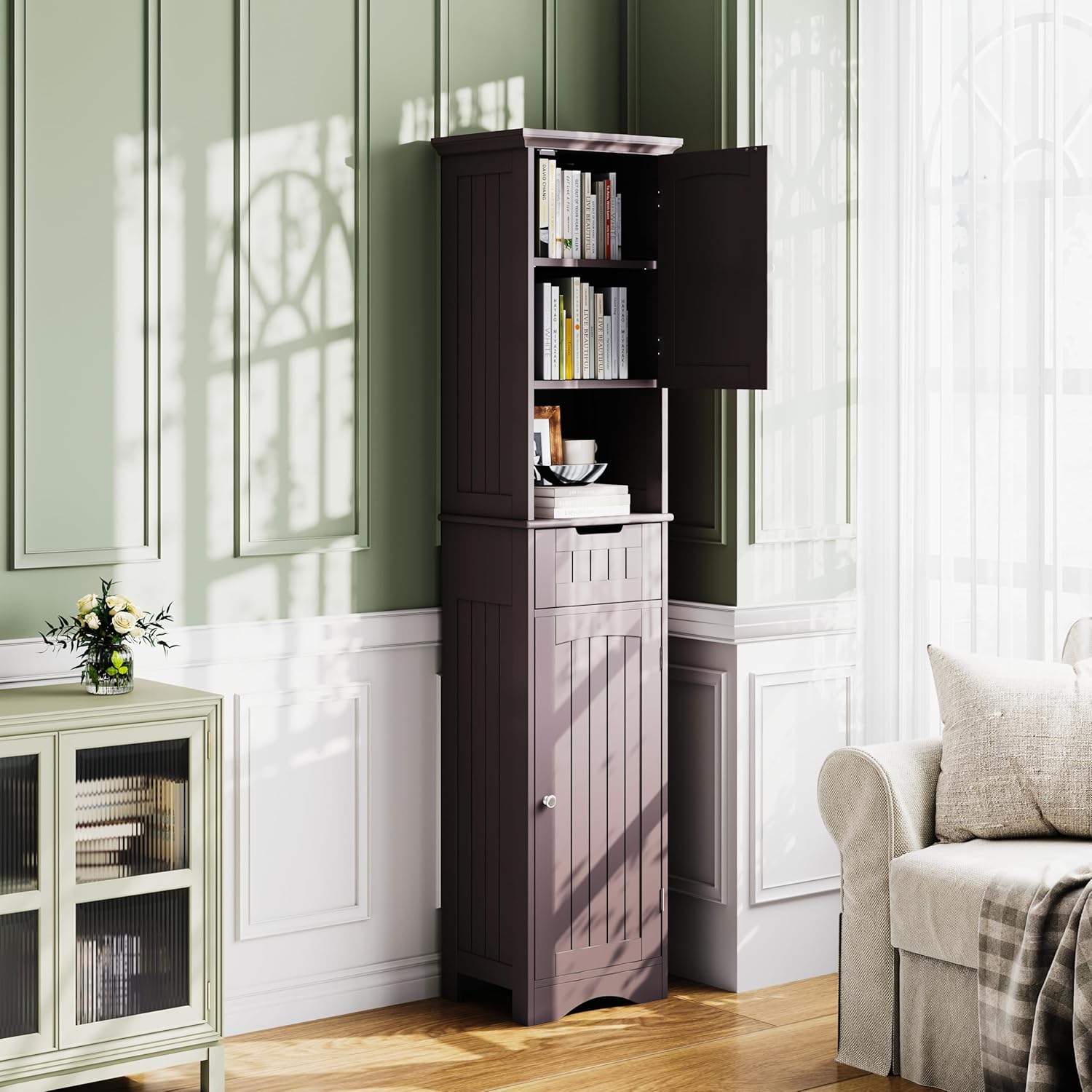 67" Tall Bathroom Storage Cabinet Freestanding with Adjustable Shelves