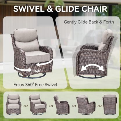 Outdoor Patio Wicker Swivel Rocker Chairs with 6-Inch Thick Cushion High Back 3 PCS
