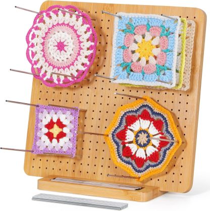 11.8" Crochet Blocking Board with 20 Pegs, Bamboo Granny Square Blocking Board for Knitting and Crochet Projects