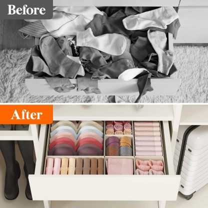 24 Pack Drawer Organizer, Dresser Underwear Drawer Organizer Bins, Foldable Fabric Closet Organizers, Storage Drawer Dividers
