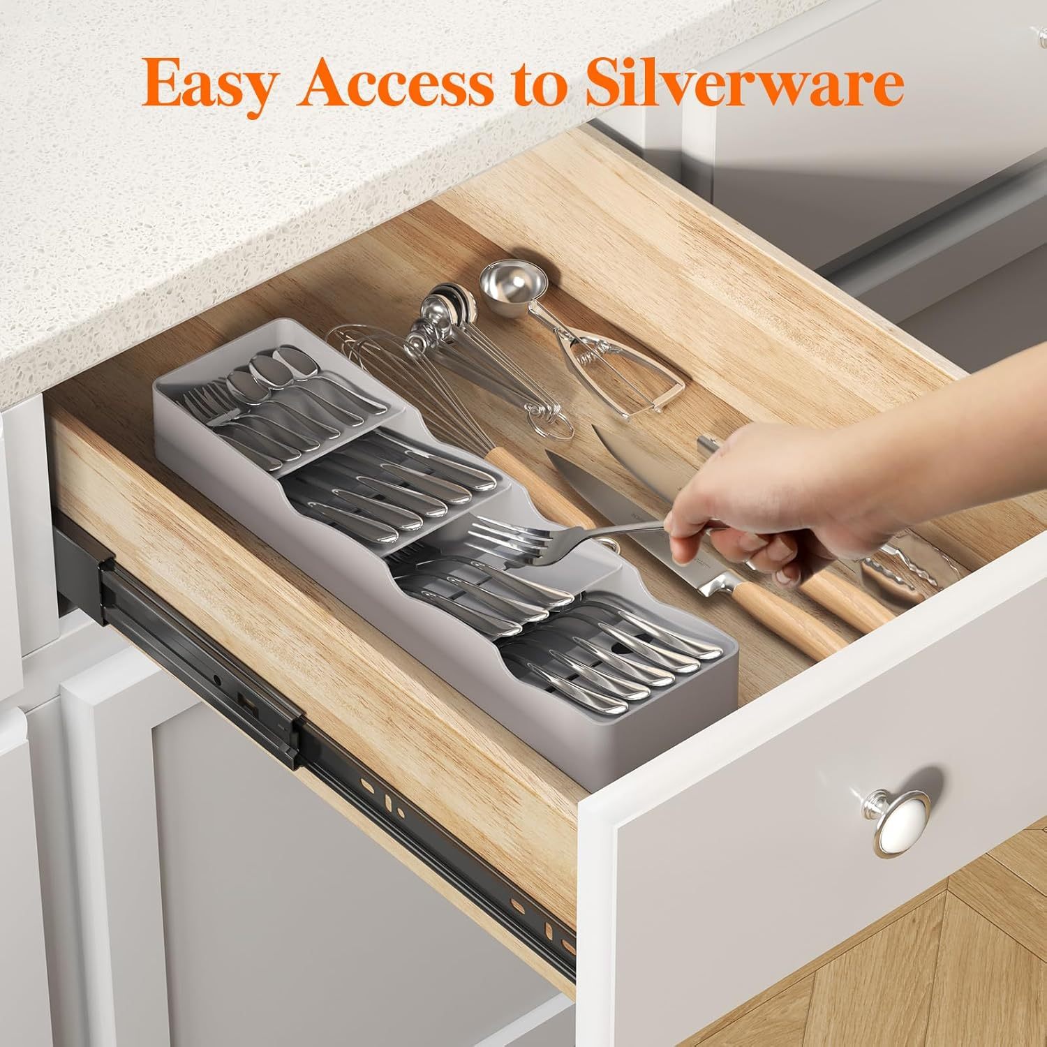 Compact Flatware Drawer Organizer, Narrow Silverware Tray for Kitchen Drawers, Plastic Cutlery Holder
