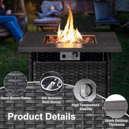 Patio Furniture with Fire Pit 6-Piece Wicker Outdoor Sectional Couch with Swivel Rocking Chairs, Propane Fire Pit Conversation Set