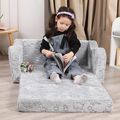 Kids Chairs for Toddler, 2-in-1 Toddler Soft Sherpa Couch Fold Out