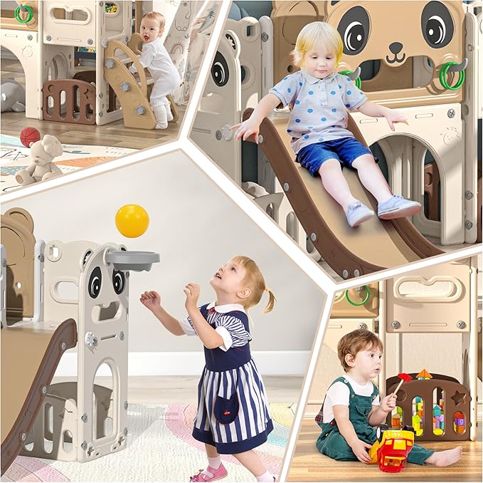 9-in-1 Toddler Slide and Climber Set Indoor Outdoor Slide Playset for Kids Age 1-8, Freestanding Backyard Playground