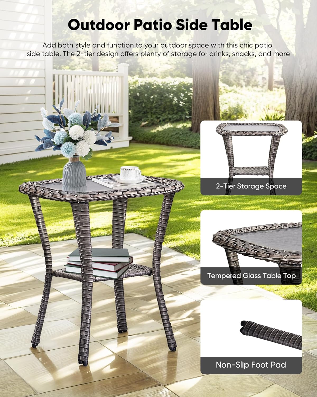 Wicker Patio Furniture High Back Swivel Rocker Patio Chairs Outdoor Bistro Set with Ottomans Side Table for Porch Garden Deck