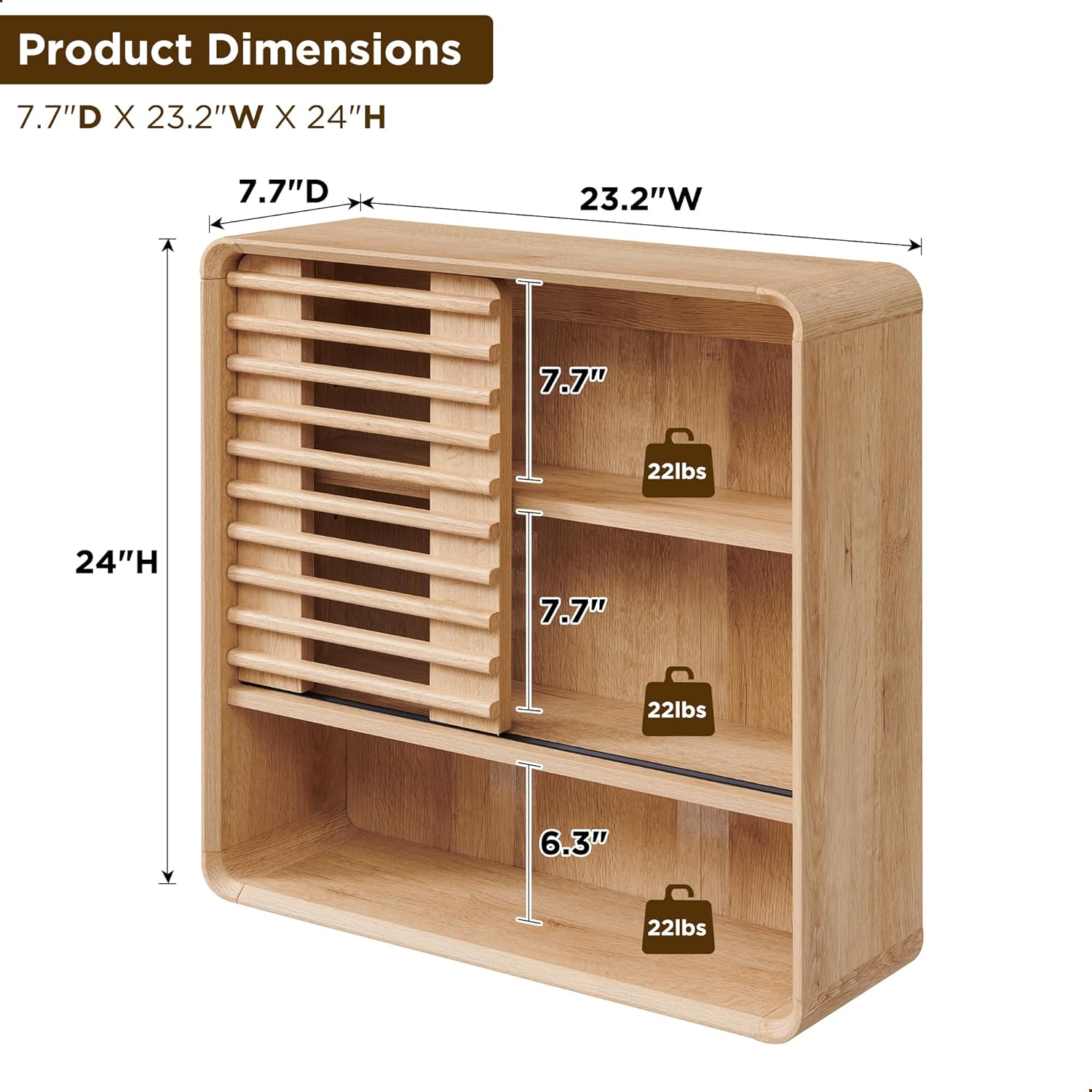 Bathroom Wall Cabinet, Mid-Century Medicine Cabinet with Slatted Sliding Door, Adjustable Shelf & Curved Edges