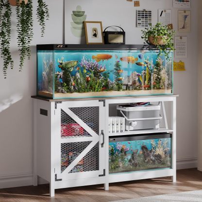 55-75 Gallon Fish Tank Stand with Power Outlets, Farmhouse Aquarium Stand with Cabinet Storage