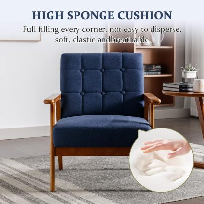 Mid-Century Modern Chair with Wood Frame, Upholstered Armchair, Lounge Accent Chair, Comfy Reading Chair