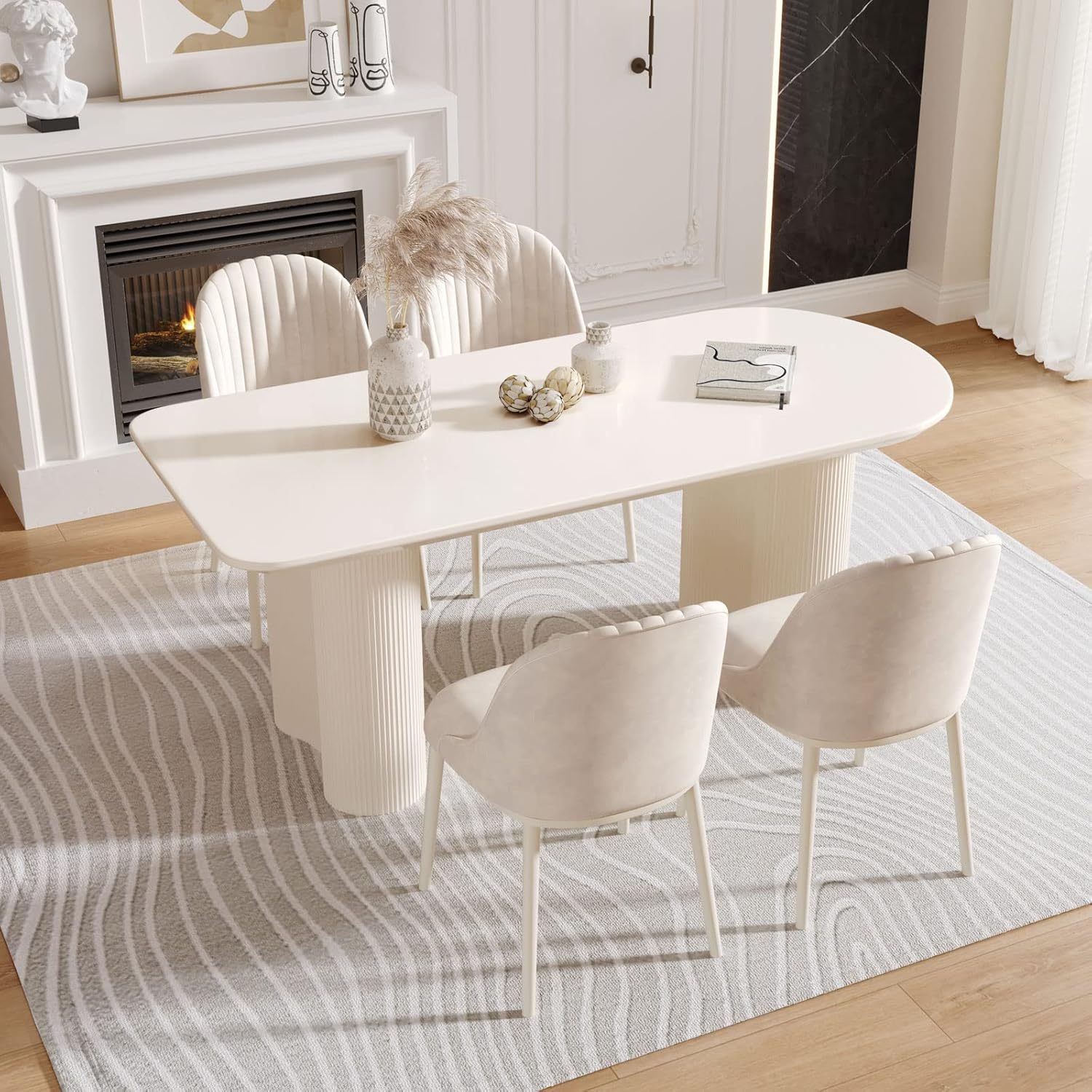White Oval Dining Table for 2-4, 54.52" Modern Funky Kitchen Table with Powerful Ripple Support Legs for Dining Room, Kitchen, Home Office