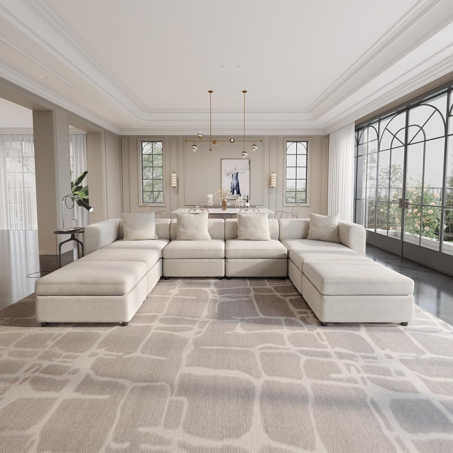 Off-White Comfy Queen Sectional Sofa, Sleeper Sofa Couch with Removable Cushion, Modular Sofa with Pillows and Storage Chaise