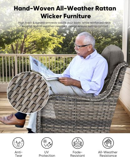 Outdoor Patio Wicker Swivel Rocker Chairs Set of 2 with 6-Inch Thick Cushion