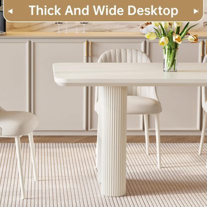 79" Rectangular Dining Table for 2-8, Large White Kitchen Table with 1.92" Dining Top and Sturdy Sleek Wave Pedestal