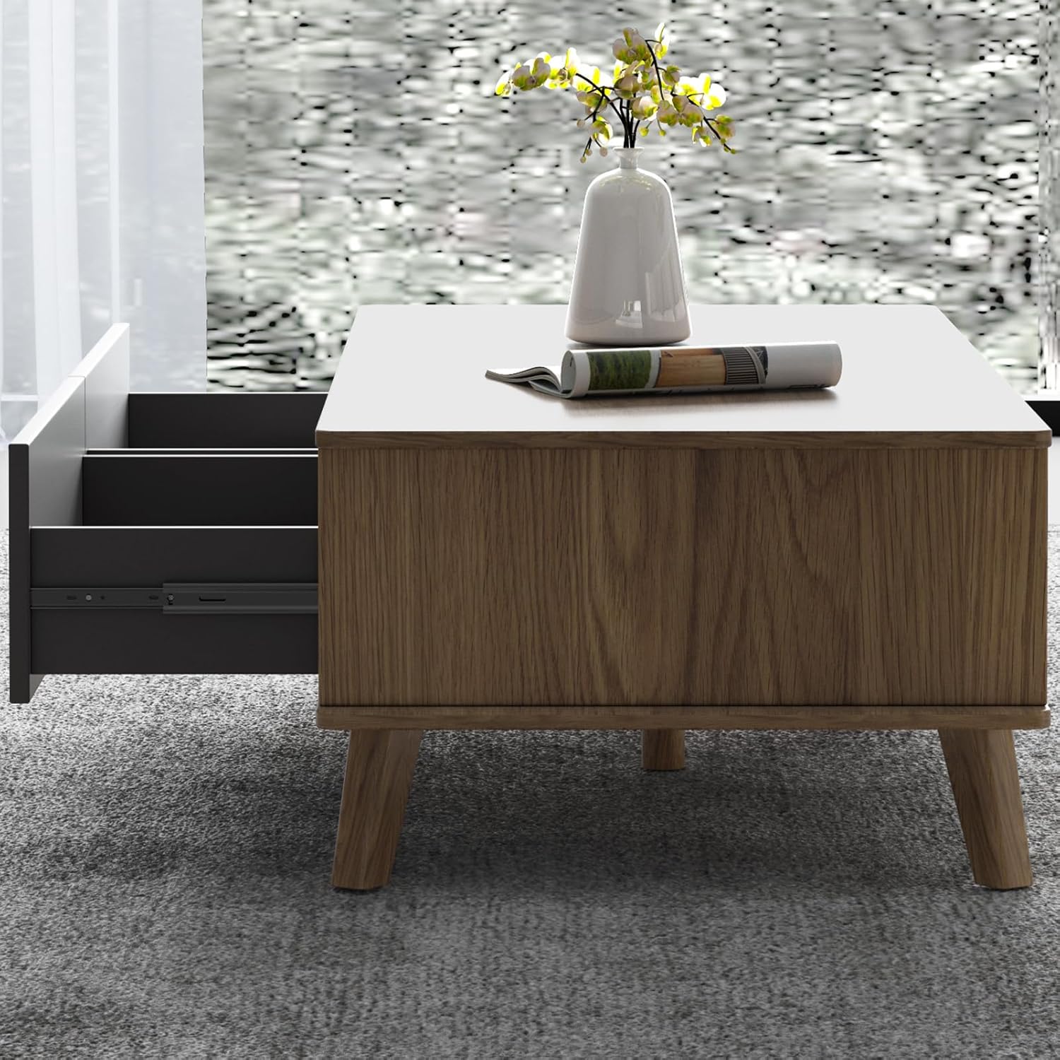 Modern Coffee Table Set, 43.3" White Oval Coffee Table