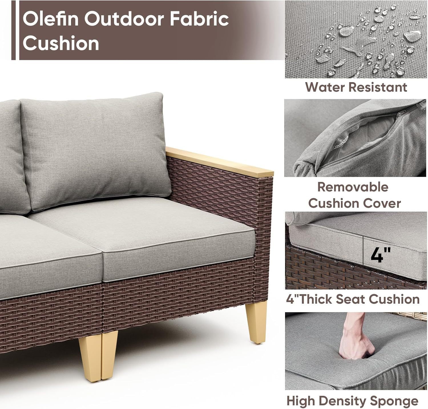 8 Pieces Patio Furniture Set,Outdoor Modular Sectional Couch Swivel Rocking Chairs with Ottomans,All Weather PE Wicker Wide Armrest for Garden Porch Backyard