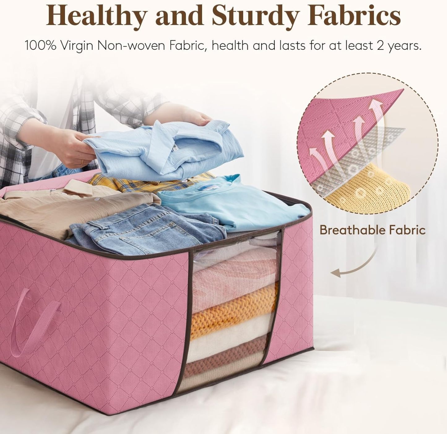 6 Pack Clothes Storage, Foldable Storage and Organization, Storage Bins with Lids, Blanket Storage with Clear Window
