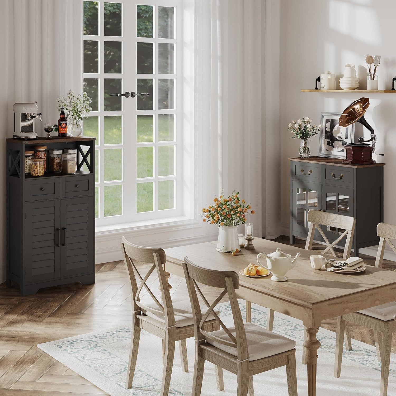 Farmhouse Storage Cabinet, Bathroom Floor Cabinet with Doors and Drawers