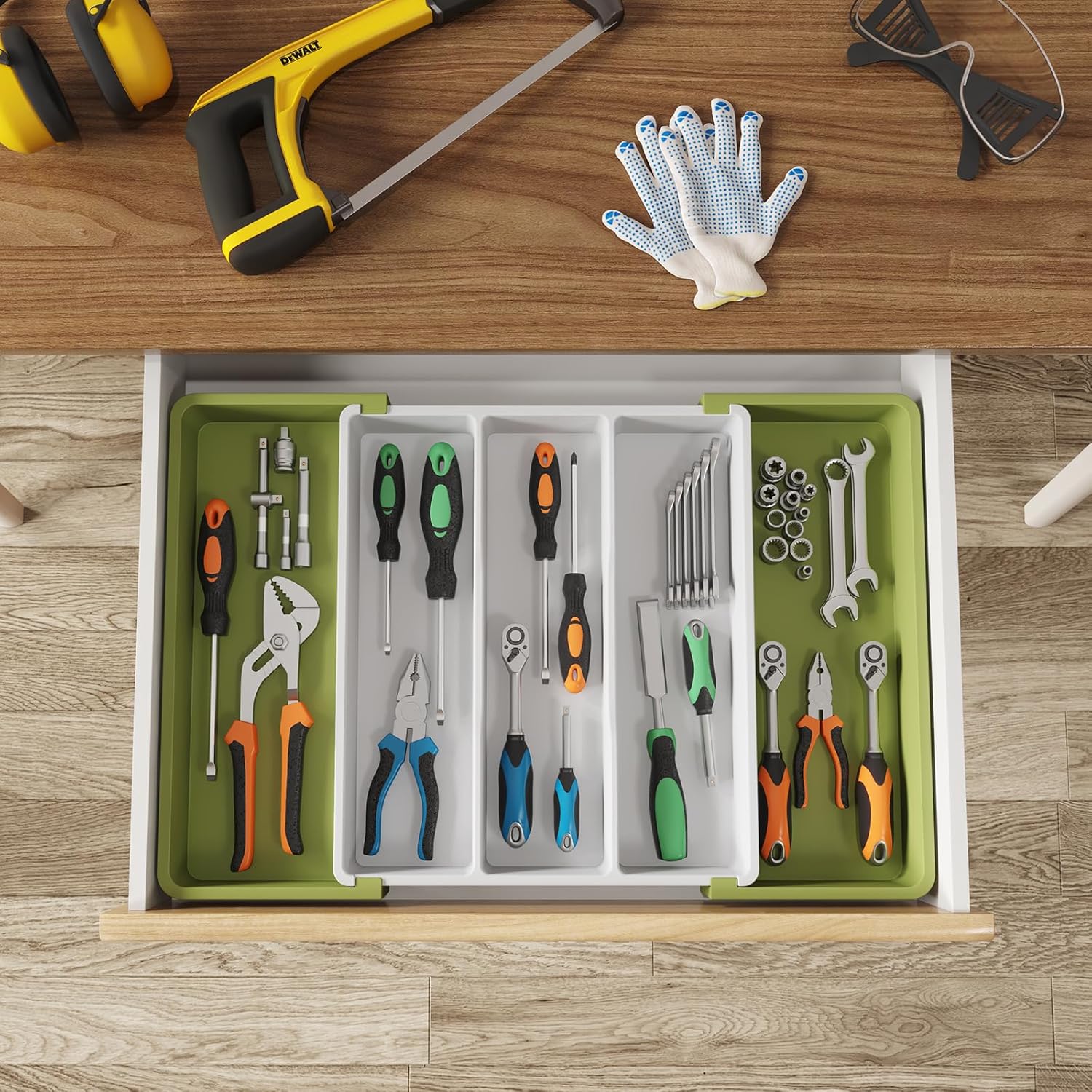 Utensil Organizer for Kitchen Drawers, Expandable Cooking Utensil Tray, Adjustable Cutlery Silverware Flatware Holder