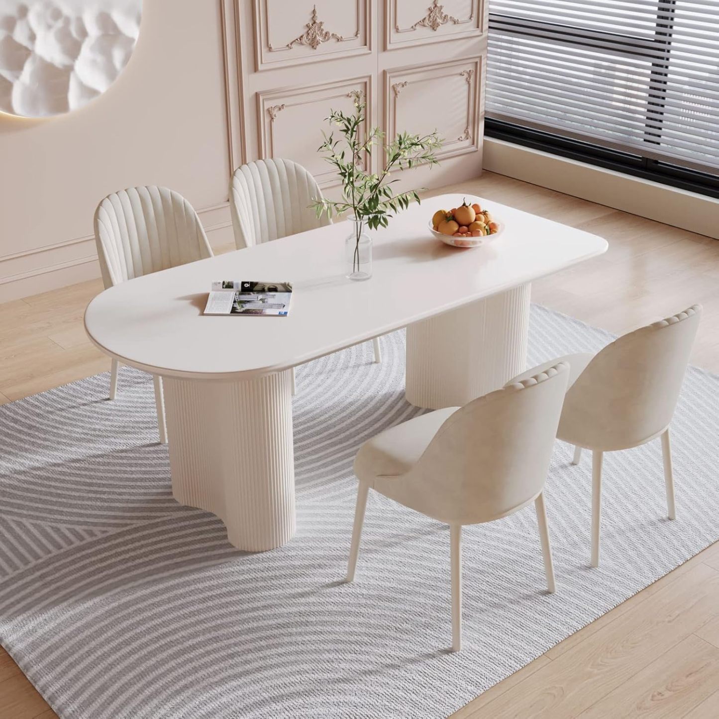 White Oval Dining Table for 2-4, 54.52" Modern Funky Kitchen Table with Powerful Ripple Support Legs for Dining Room, Kitchen, Home Office