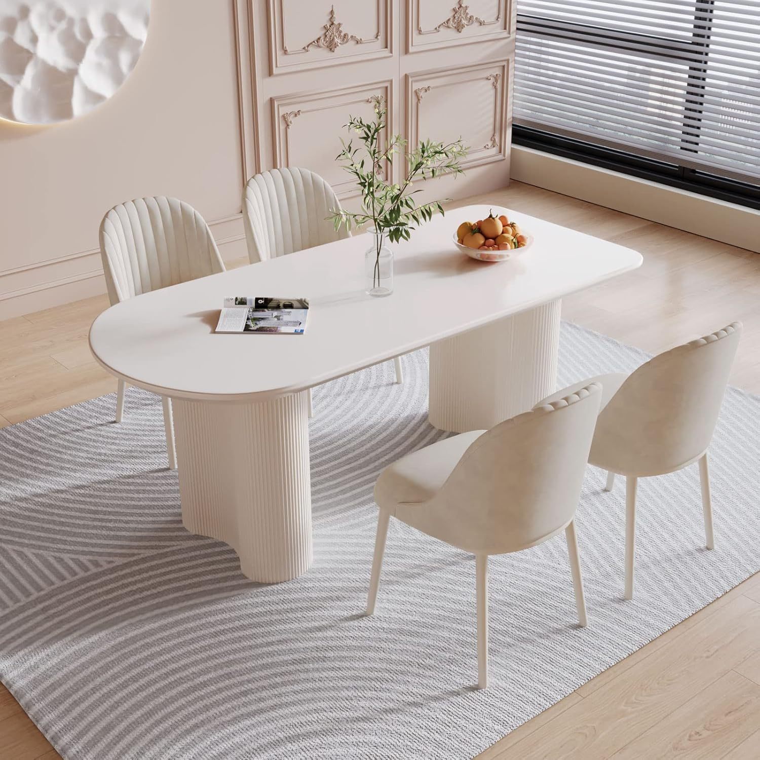 White Oval Dining Table for 2-4, 54.52" Modern Funky Kitchen Table with Powerful Ripple Support Legs for Dining Room, Kitchen, Home Office