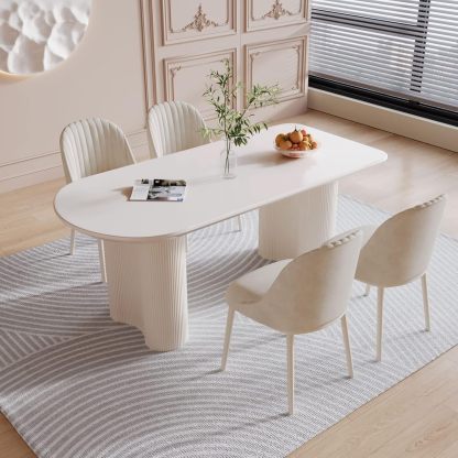 White Oval Dining Table for 2-4, 54.52" Modern Funky Kitchen Table with Powerful Ripple Support Legs for Dining Room, Kitchen, Home Office