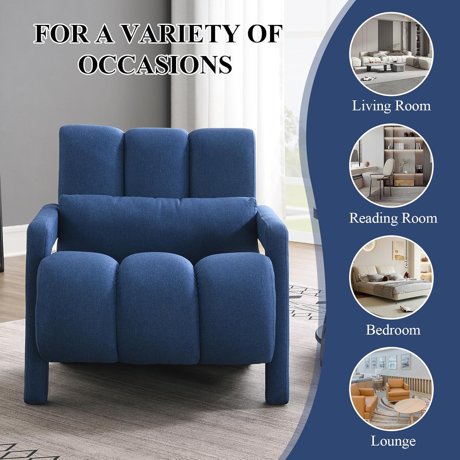 Modern Accent Chair, Linen Upholstered Single Sofa Chair with Pillow, Tufted Accent Arm Chair with Armrest