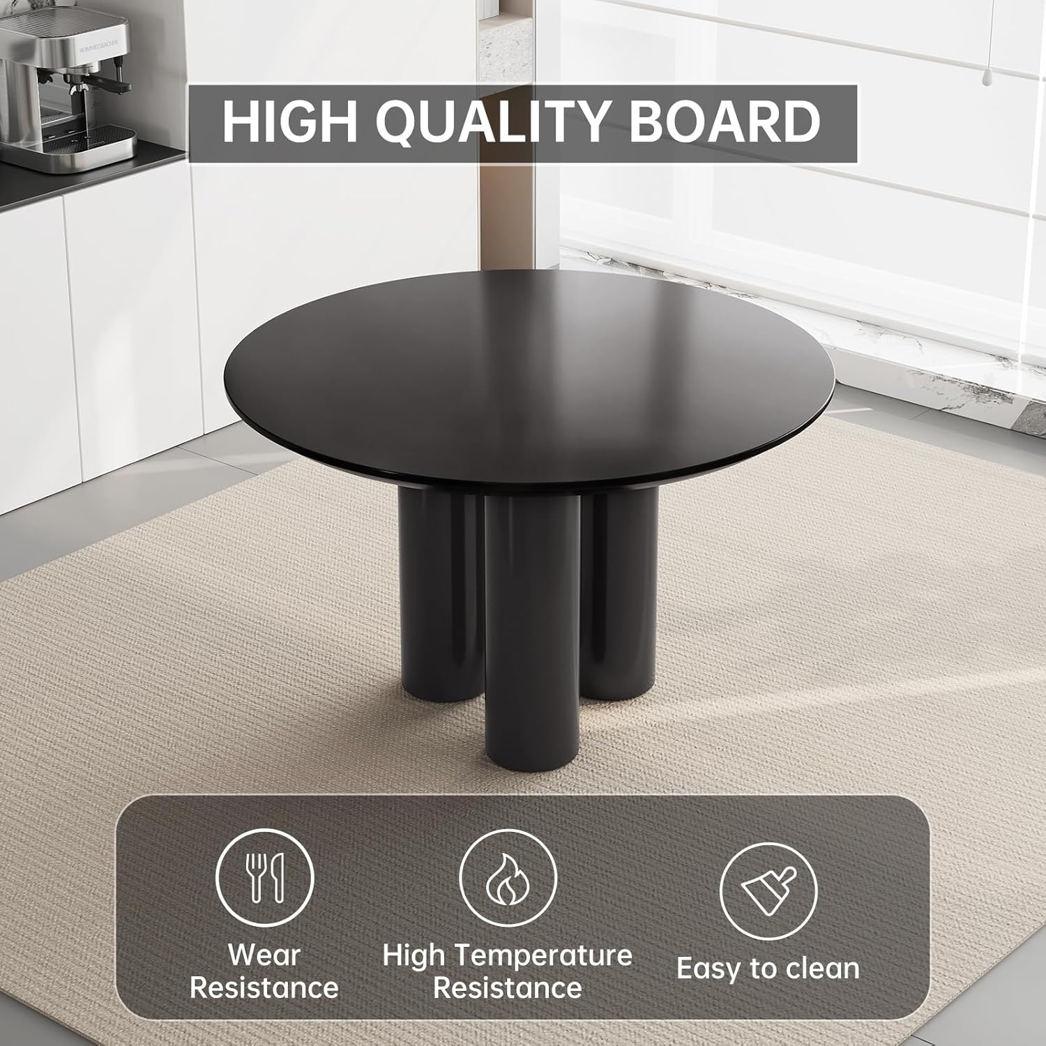 47" Small Dining Table for 2,4, Modern Dining Room Table wtih 3 Sturdy Legs, Round Kitchen Table