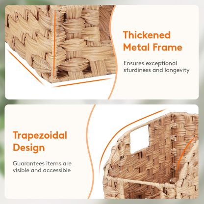 Handwoven PP Wicker Storage Basket, Waterproof Imitation Rattan Basket with Built-in Handles, Trapezoid Baskets for Organizing Shelves