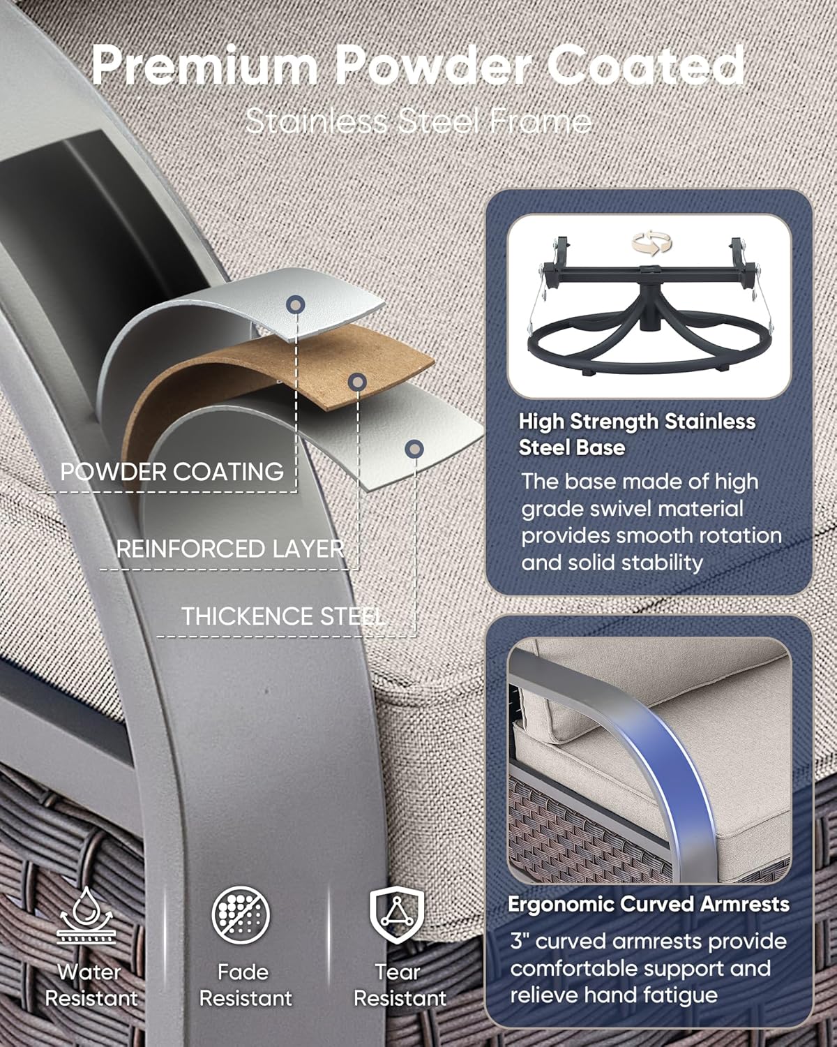 Swivel Rocker Outdoor Chair-High Back Patio Chairs with Ottoman Outdoor Conversation Furniture Sets