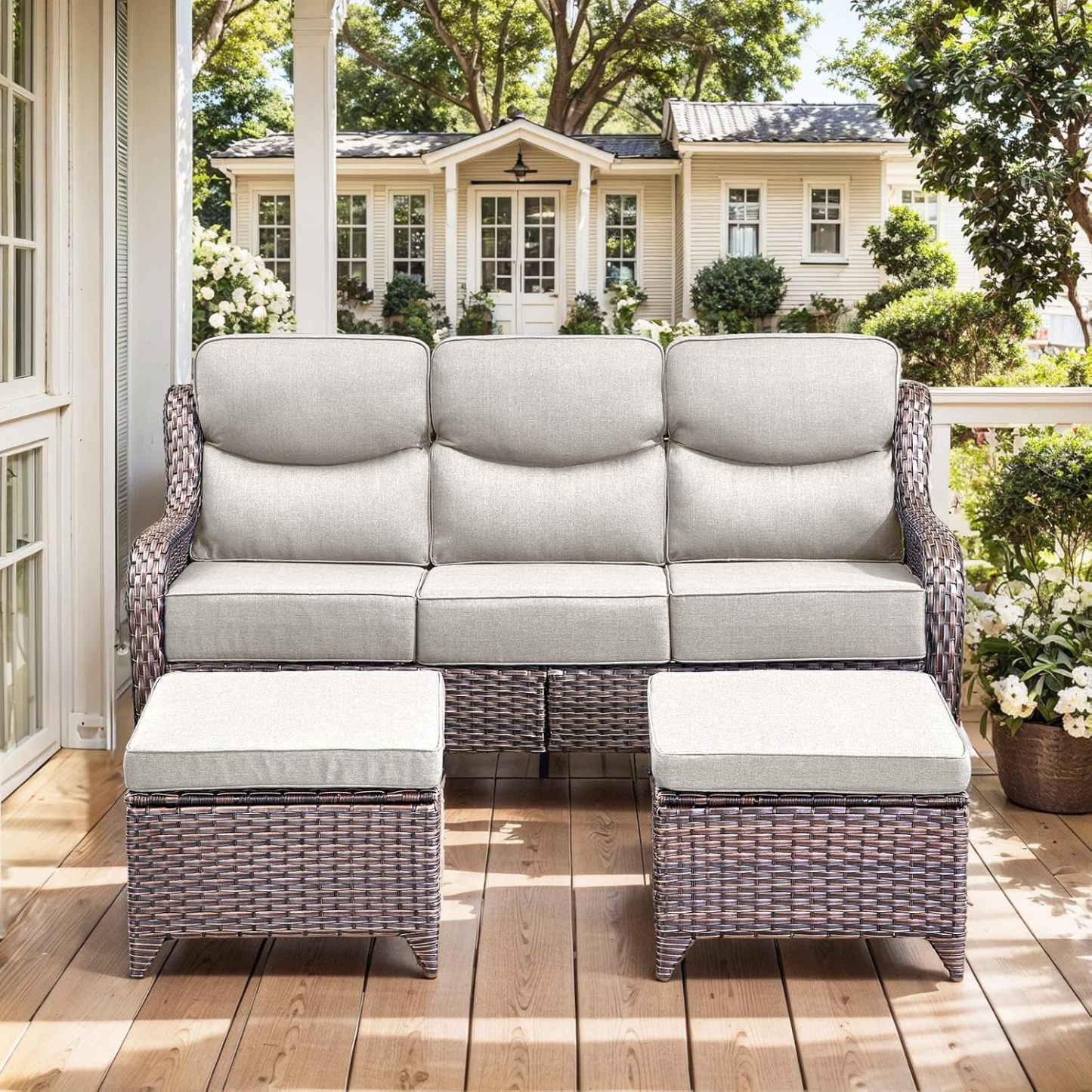Wicker Patio Furniture Set 6 Inch Thick Cushion Outdoor Swivel Rocker Patio Chairs with Deep Seat Sofa 5PCS Outdoor Furniture Set for Porch Garden Deck