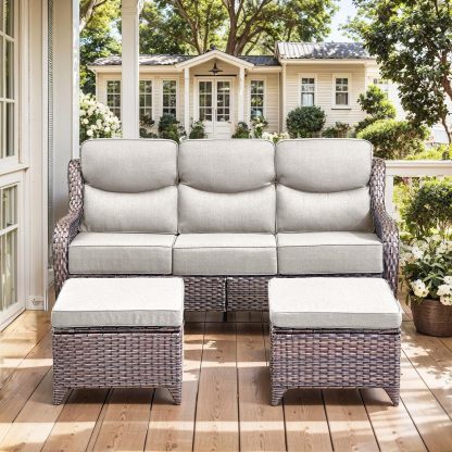 Wicker Patio Furniture Set 6 Inch Thick Cushion Outdoor Swivel Rocker Patio Chairs with Deep Seat Sofa 5PCS Outdoor Furniture Set for Porch Garden Deck