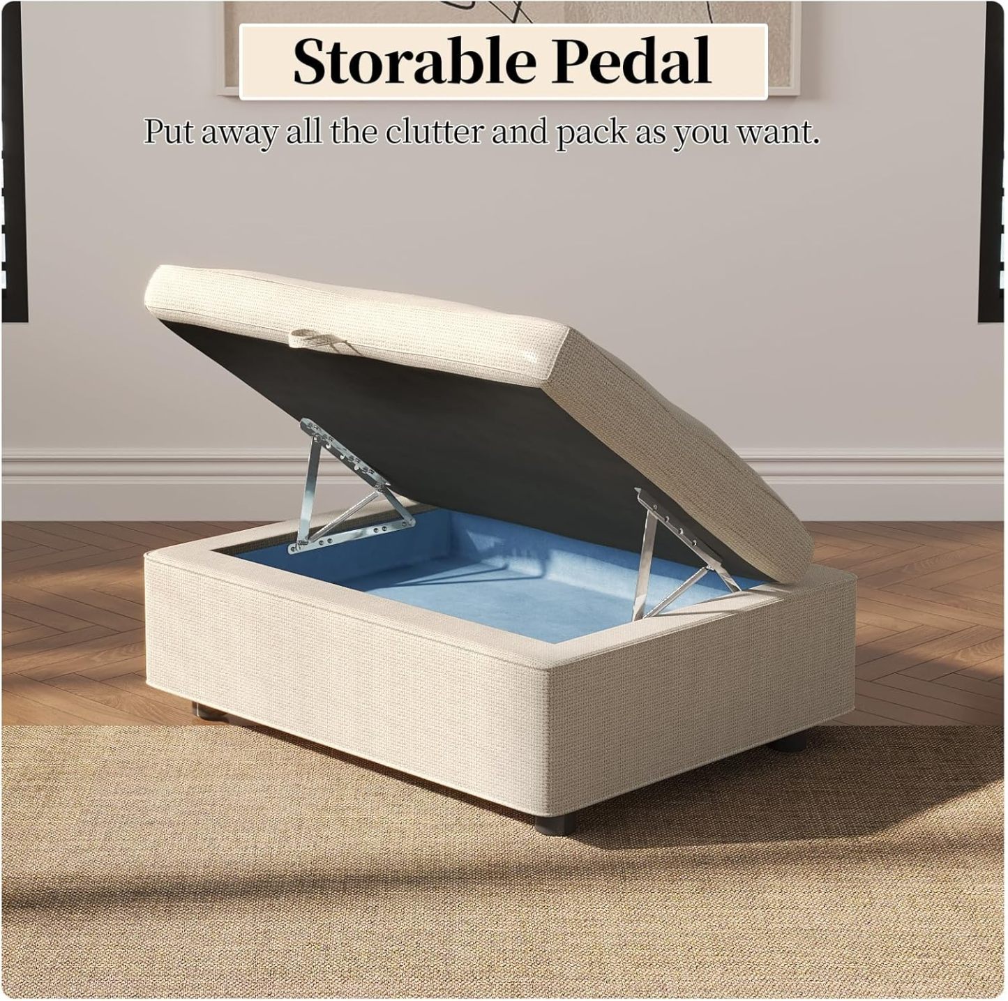 33.07" Lift Up Storage Sofa Ottoman, White Storage Ottoman Coffee Table with Sturdy Raising Mechine, Coffee Table Ottoman with Storage for Living Room