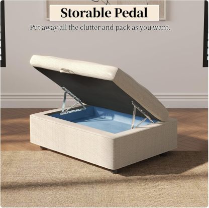 33.07" Lift Up Storage Sofa Ottoman, White Storage Ottoman Coffee Table with Sturdy Raising Mechine, Coffee Table Ottoman with Storage for Living Room