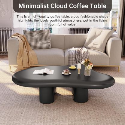 35.82" Black Cloud Coffee Table, Modern Round Edge Coffee Table with 4 Sturdy Support Legs and 2.67" Thick Tabletop,Easy Match for Living Room