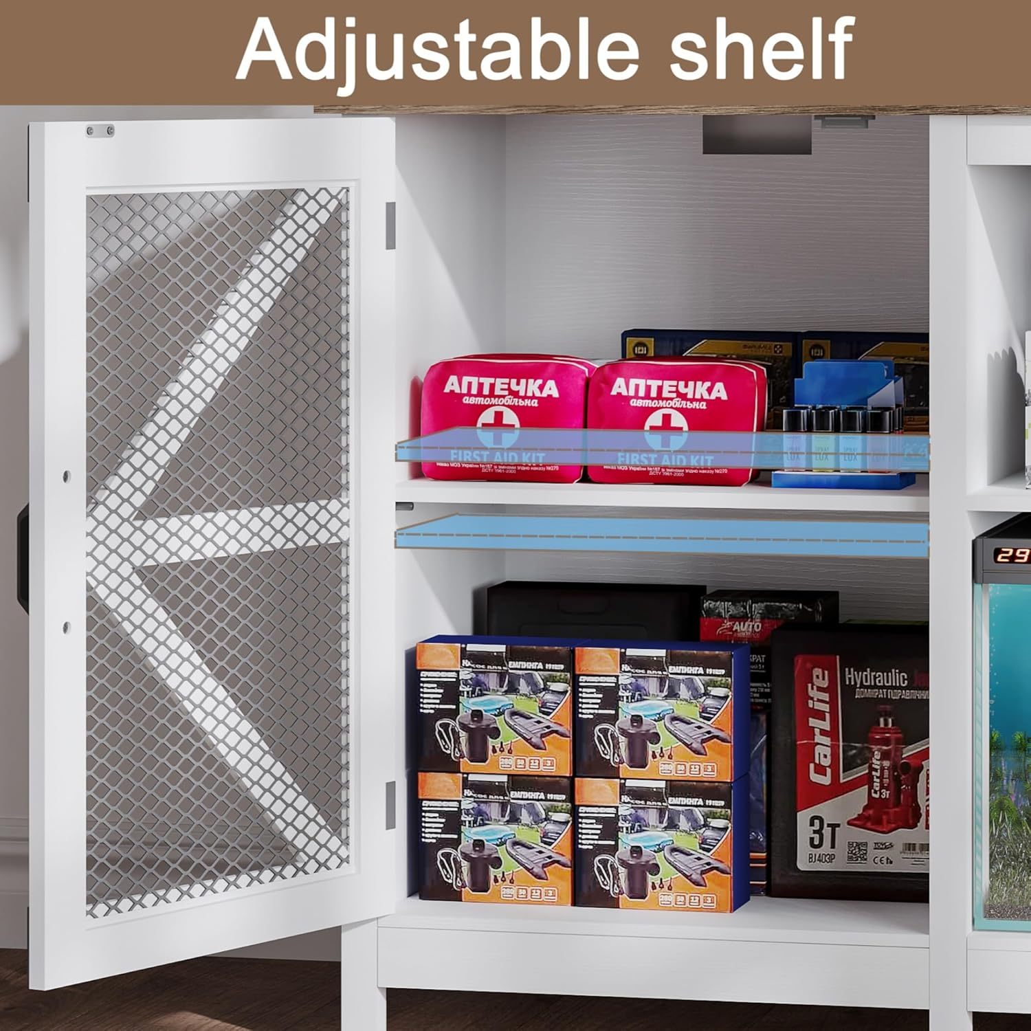 55-75 Gallon Fish Tank Stand with Power Outlets, Farmhouse Aquarium Stand with Cabinet Storage