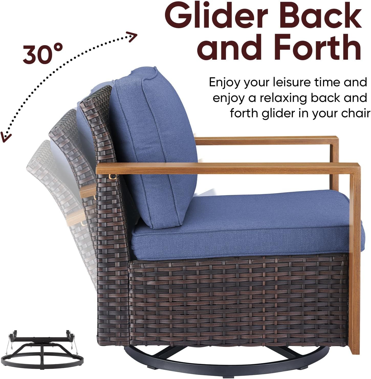 5 Piece Wicker Patio Furniture Set-Deep Seating Outdoor Couch with Swivel Patio Chairs Patio Furniture Set for Garden Backyard Balcony Poolside