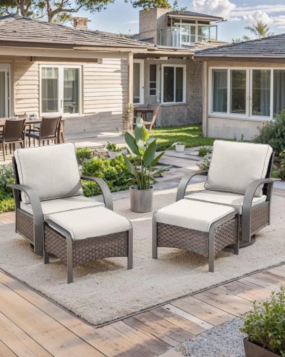 Swivel Rocker Outdoor Chair-High Back Patio Chairs with Ottoman Outdoor Conversation Furniture Sets